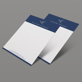 Membrete Elegante Personalizado Silver Monograma Marina Azu