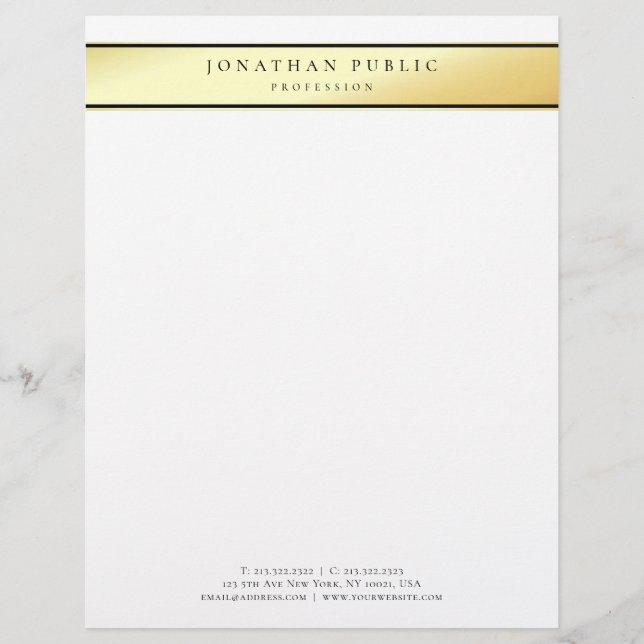 Membrete Elegante plantilla Glamour Oro blanco moderno moda (Anverso)