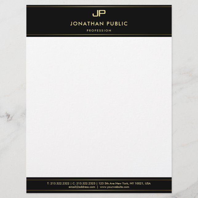 Membrete Elegante plantilla moderna de monograma blanco dor (Anverso)
