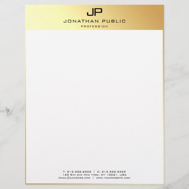 Membrete Elegante plantilla personalizada Gold White (Anverso)