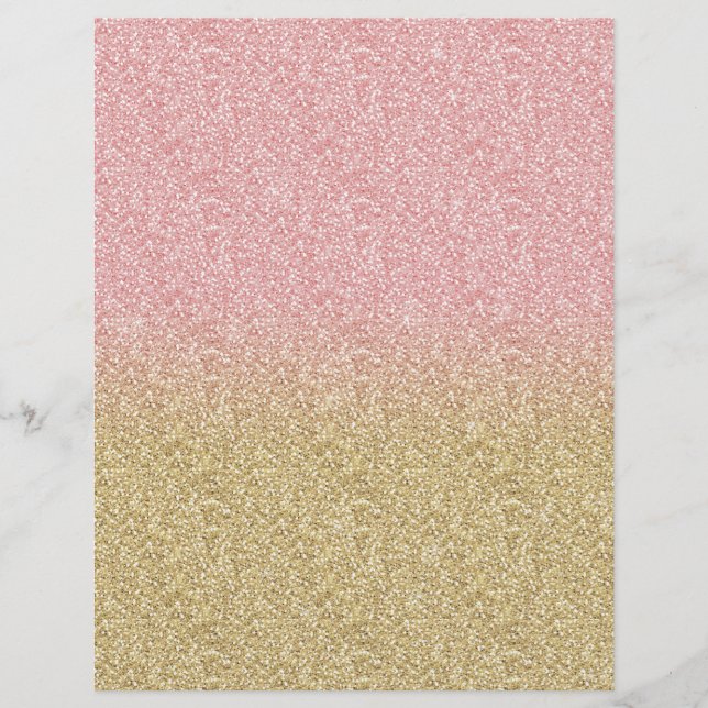 Membrete Elegante Purpurina dorado y Rosa de oro - Imagen d (Anverso)