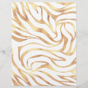 Membrete Elegante Purpurina dorado Zebra White Animal Print