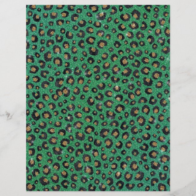 Membrete Elegante Purpurina Verde Leopardo de oro negro (Anverso)