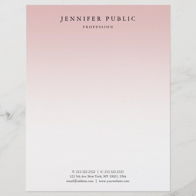 Membrete Elegante Rosa Oro Blanco Moderno Plantilla de moda (Anverso)