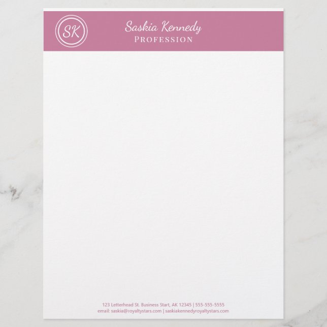 Membrete Elegante Rubor Pink Professional Monogram Business (Anverso)