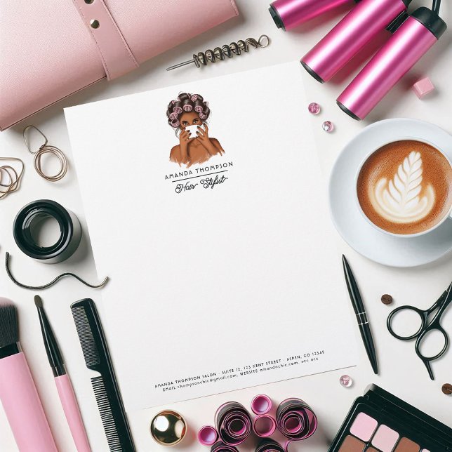 Membrete Elegante salón de pelo afroamericano (Elegant African American Hair Salon Letterhead)