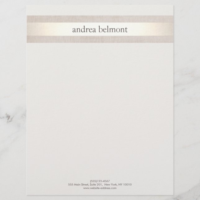 Membrete Elegante Satin Gold Stripe Ivory Stylist y Designe (Anverso)