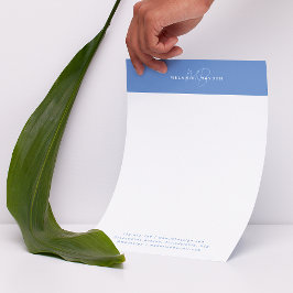 Membrete Elegante simple Pastel Azul Minimalista Dos Monogr