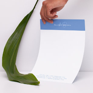 Membrete Elegante simple Pastel Azul Minimalista Dos Monogr