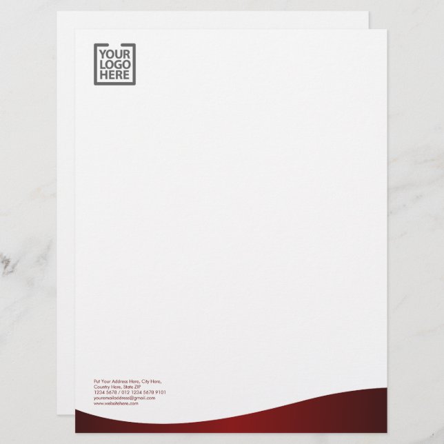 Membrete Elegante Wave Burgundy Identidad Corporativa (Anverso / Reverso)