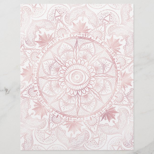 Membrete Elegante White Rose Gold Oye Sun Moon Mandala (Anverso)