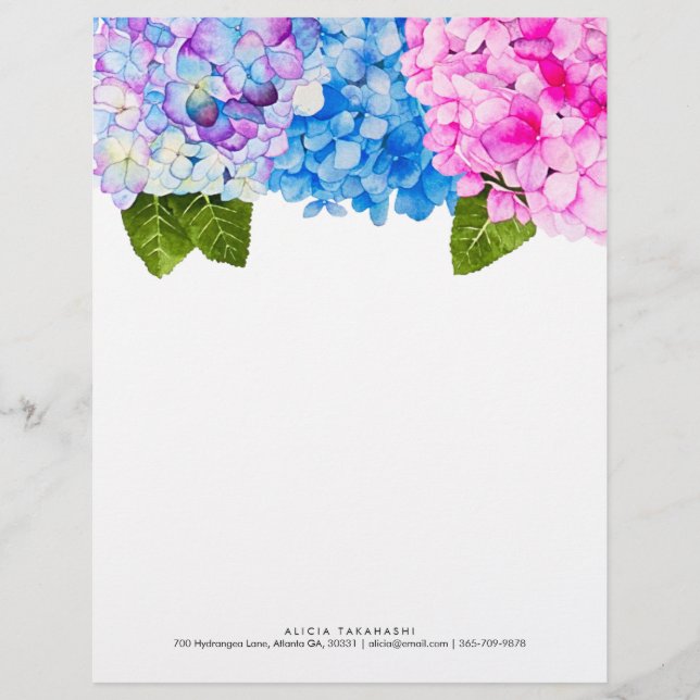 Membrete Elegantes Hydrangeas Florales| Agregar contacto de (Anverso)
