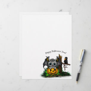Membrete Esperando Halloween , Cute Bat y Raven