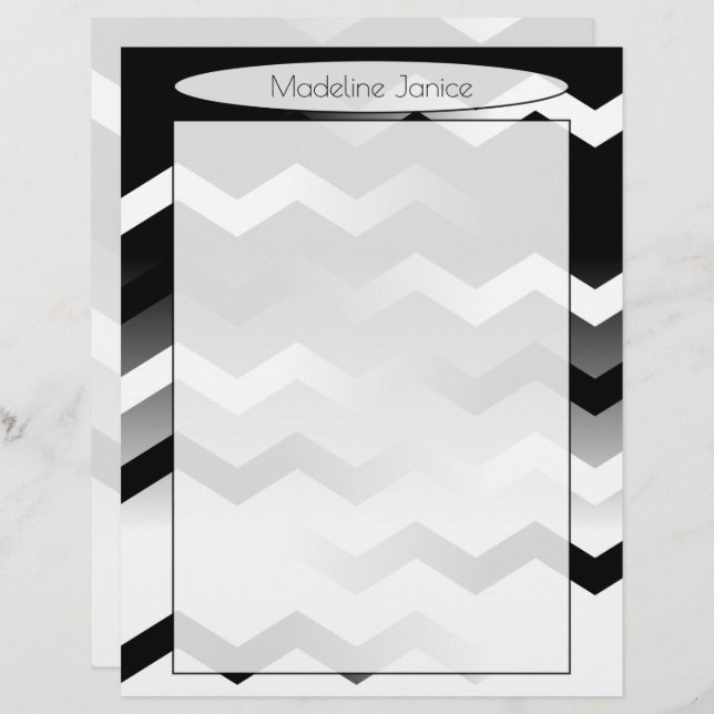 Membrete Estacionamiento de chevron blanco y negro con tama (Anverso / Reverso)