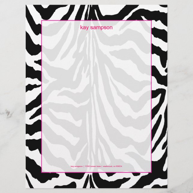 Membrete Estampado cebra, colores retro acento fucsia (Anverso)