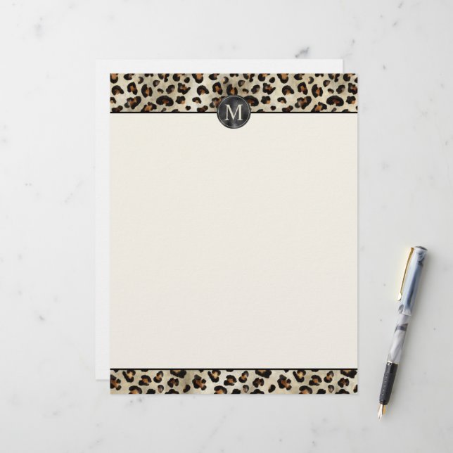 Membrete Estampado de animal de leopardo con monograma de l (Anverso/Reverso In Situ)