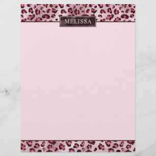 Membrete Estampado De Animal Leopardo Rosa Con Nombre Y Hoj