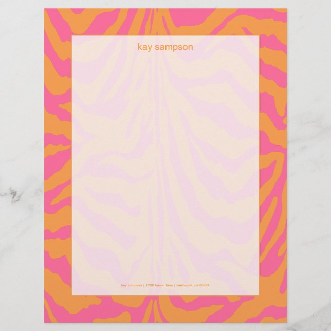 Membrete Estampado de cebra, colores retro (Anverso)