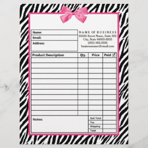 Membrete Estampado de zebra de moda con la forma de orden