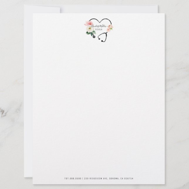 Membrete Estetoscopio floral Doula  (Anverso)