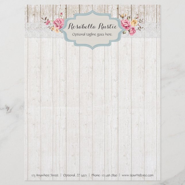 Membrete Estilo Chic Desgastado Floral Rústico Madera y Enc (Anverso)