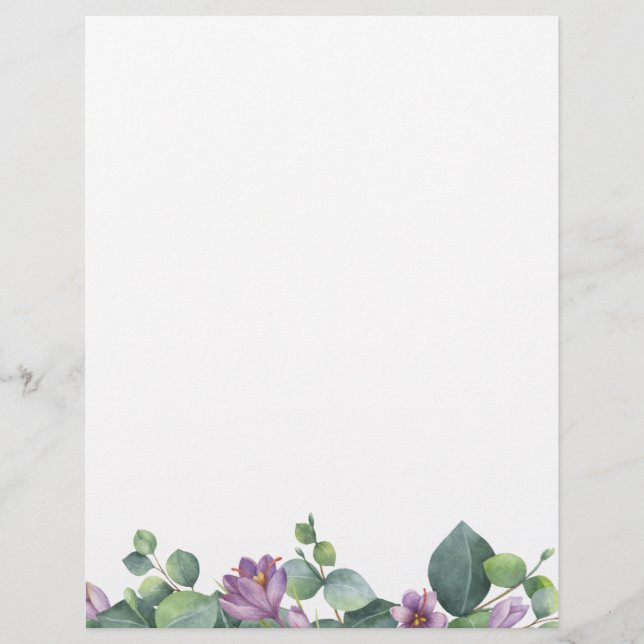 Membrete Eucalyptus Greenery Purple Floral (Anverso)