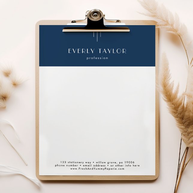 Membrete EVERLY Art Deco Marina Empresa Profesional (EVERLY Art Deco Navy Business Professional Company Letterhead)