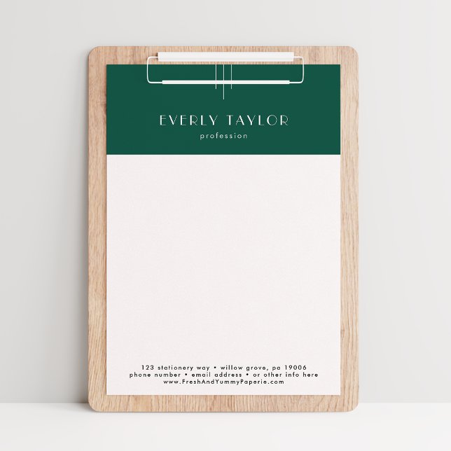 Membrete EVERLY Verde Esmeralda Empresa Profesional (EVERLY Emerald Green Business Professional Company Letterhead)