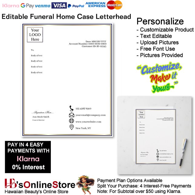 Membrete Executive Navy Gold Funeral Home Case  (Executive Navy Gold Funeral Home Case Letterhead.)