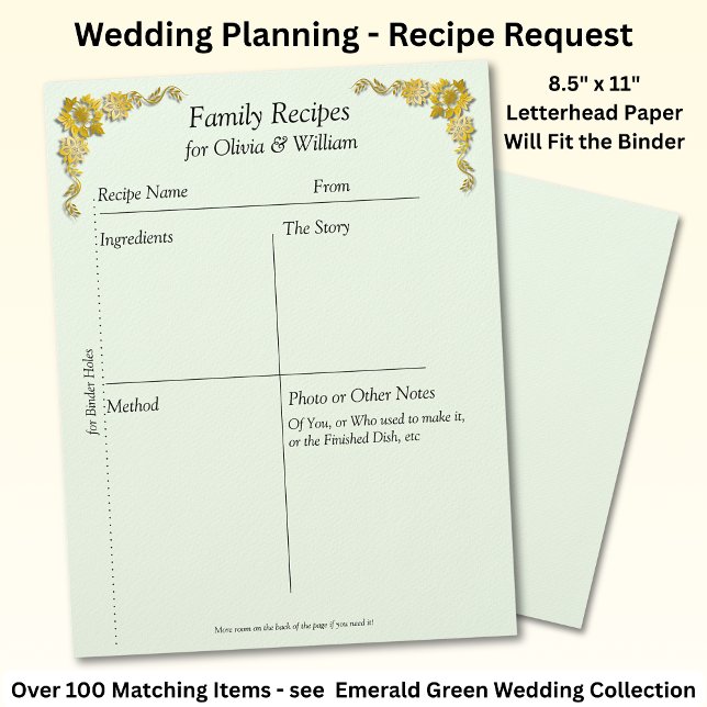 Membrete Family Recipe Sheets, Emerald Green & Gold (Subido por el creador)