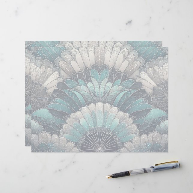 Membrete Fans de Art Nouveau Blue and Silver (Anverso/Reverso In Situ)