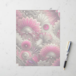 Membrete Fans de rosa y plateado Art Nouveau
