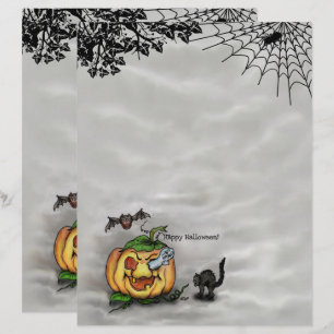 Membrete Fantasma, Gato, Bat y Calabaza, ¡Feliz Halloween!