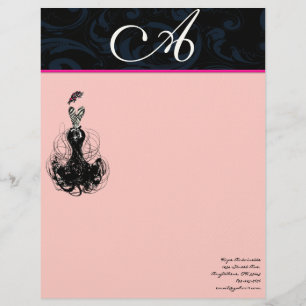 Membrete Fashion Diva Raspberry rosa Monograma Damask