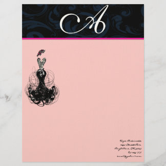 Membrete Fashion Diva Raspberry rosa Monograma Damask