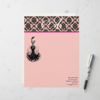 Membrete Fashion Diva Raspberry rosa Monograma Damask