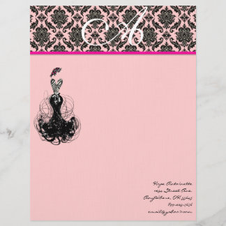 Membrete Fashion Diva Raspberry rosa Monograma Damask