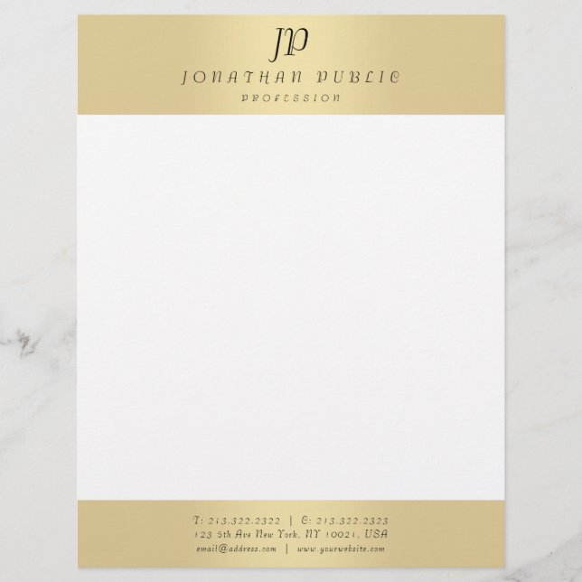 Membrete Faux Gold Elegant Monograma moderno Glamour de pla (Anverso)