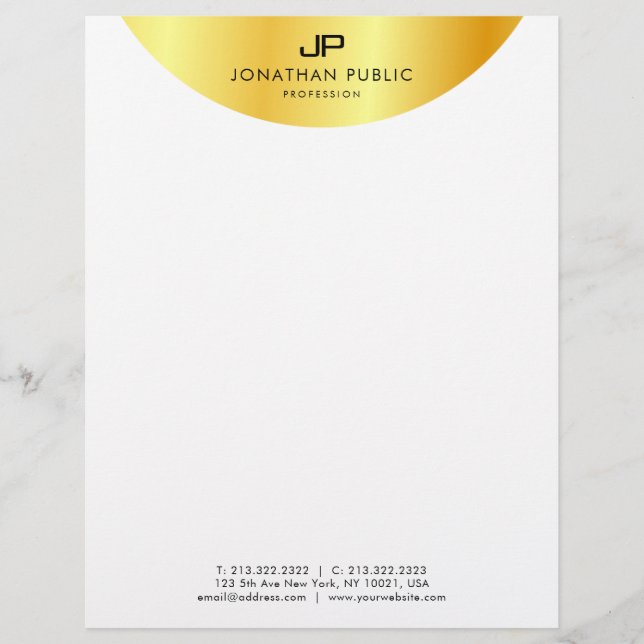 Membrete Faux Gold Metallic Look Elegant Monograma Template (Anverso)