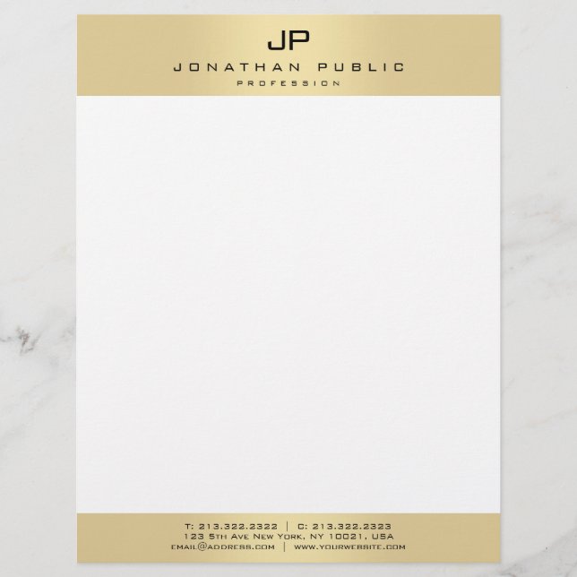 Membrete Faux Gold Monograma moderno plantilla personalizad (Anverso)