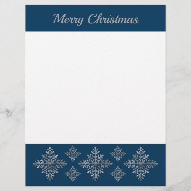 Membrete Faux Gray Relieve metalizado Snowflakes On Blue (R (Anverso)