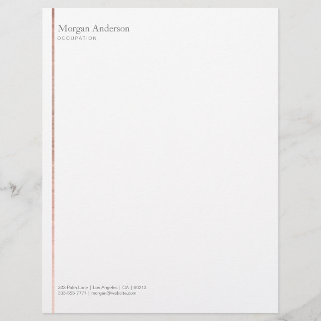 Membrete Faux Rosa Oro Metalizado Línea vertical Gris Nombr (Anverso)