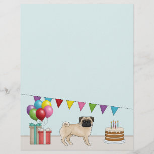 Membrete Fawn Pug Lindo Perro De Dibujos Animados Cumpleaño