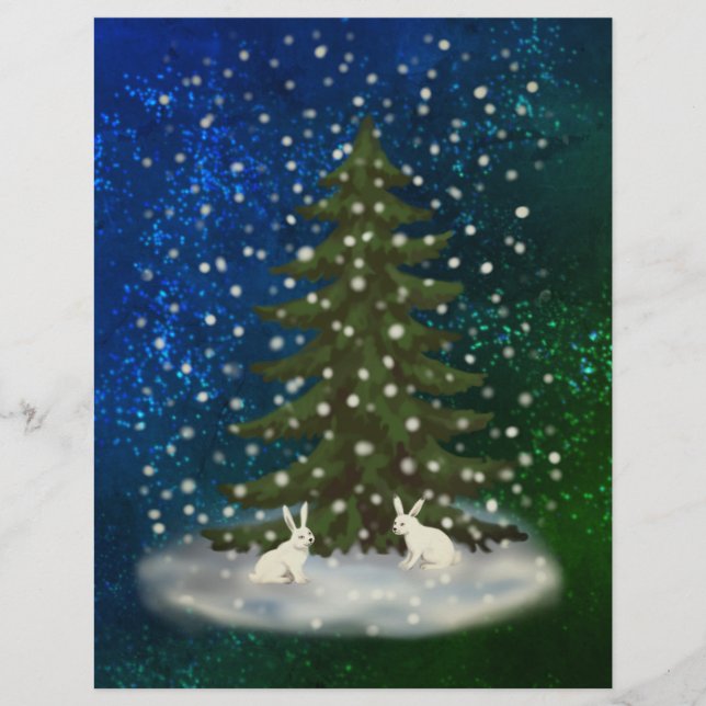 Membrete Feliz Navidad, conejitos blancos bajo una picante (Anverso)