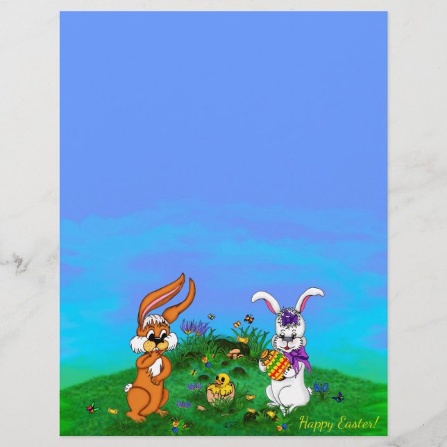 Membrete ¡Feliz Pascua! Conejo con Bunny y Chick Letterhe (Anverso)
