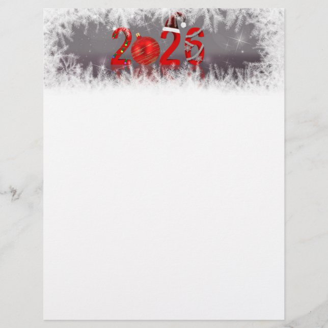 Membrete Festive Red Xmas New Year 2026 Stationery Paper (Anverso)