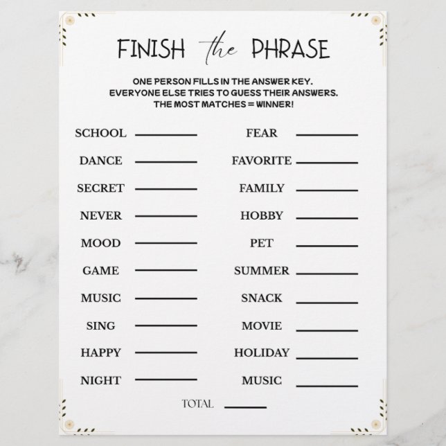 Membrete Finish the Phrase Game – Printable Guessing Party (Anverso)