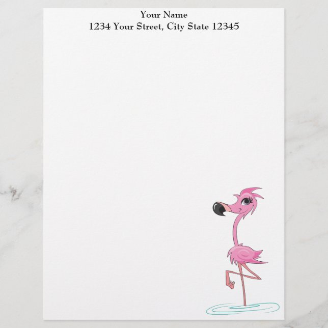 Membrete Flamingo rosa Cabezal de letras personalizado (Anverso)