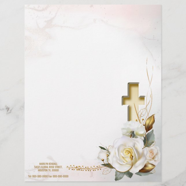 Membrete Flor de la Cruz de Oro de Rosa Blanca (Anverso)