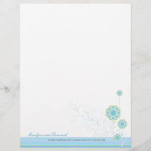 Membrete Flor de nieve Swirls Boda azul Letterhead